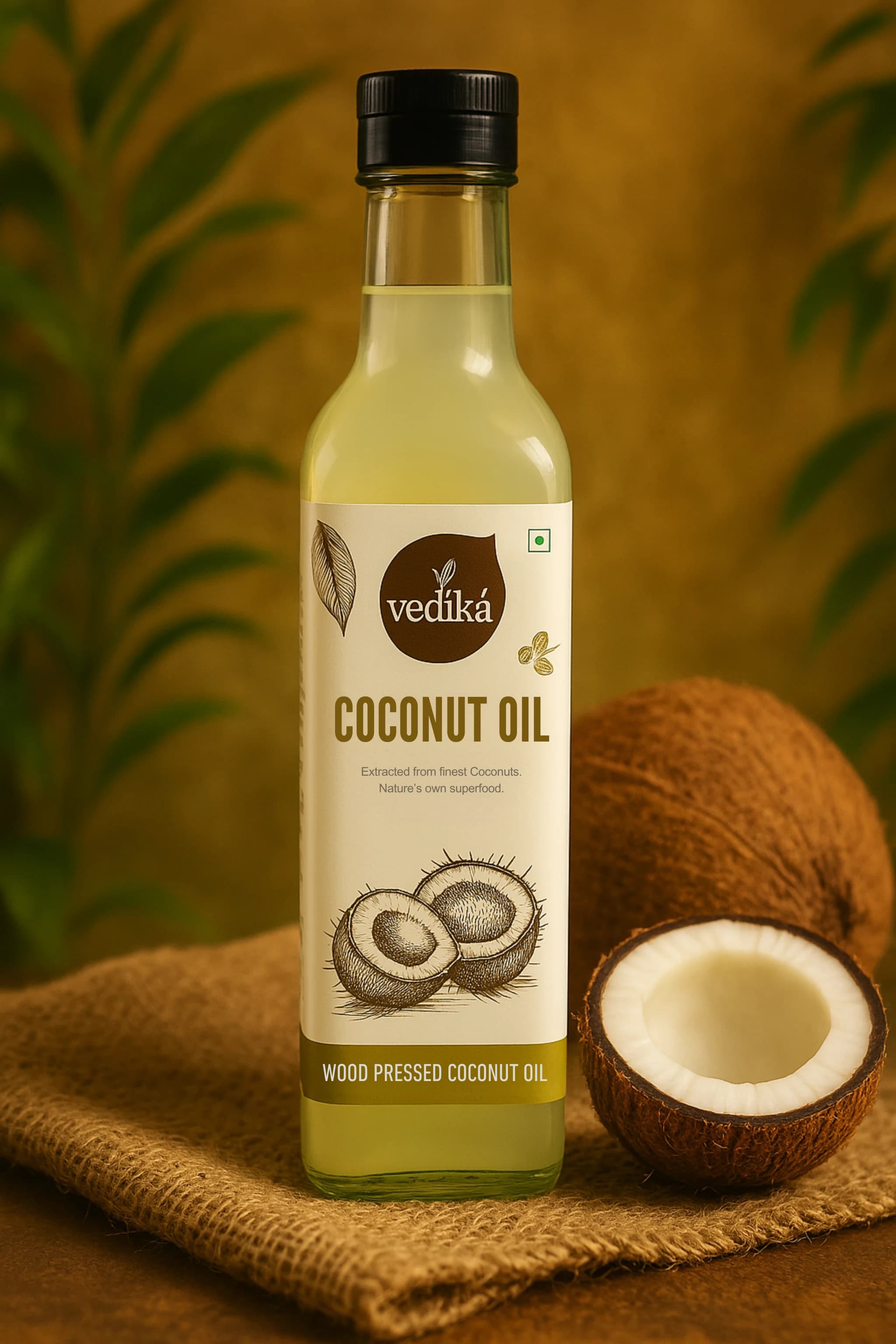Vedika Organics Wood‑Pressed Virgin Coconut Oil for For Cooking, Skincare, Hair and Baby Massage  · 100% Natural, Sulphur Free (1_litre)