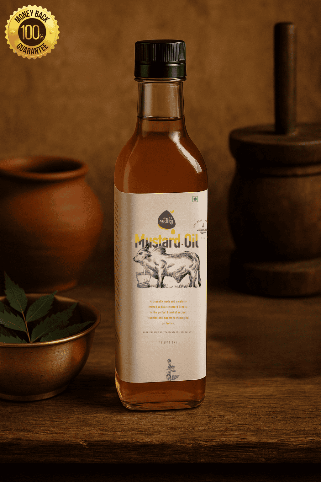 Vedika Organics Extra Virgin Kachi  Ghani Mustard Oil (1 litre)